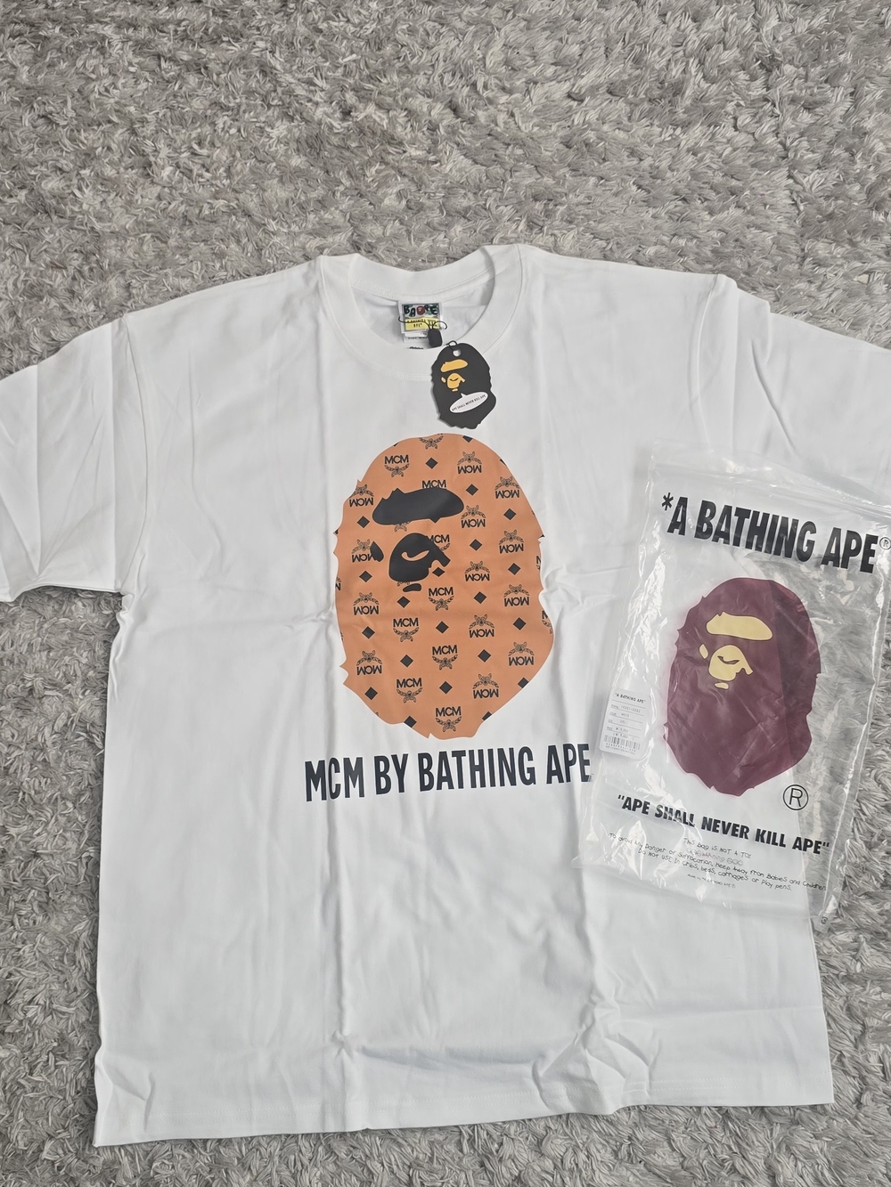 White Kids Graphic Tee with Orange Ape Logo